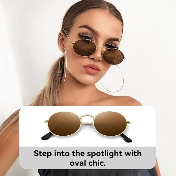 Oval Sunglasses Women Vintage Metal Frame Retro Eyeglasses UV400 Protection - Picture 2 of 6